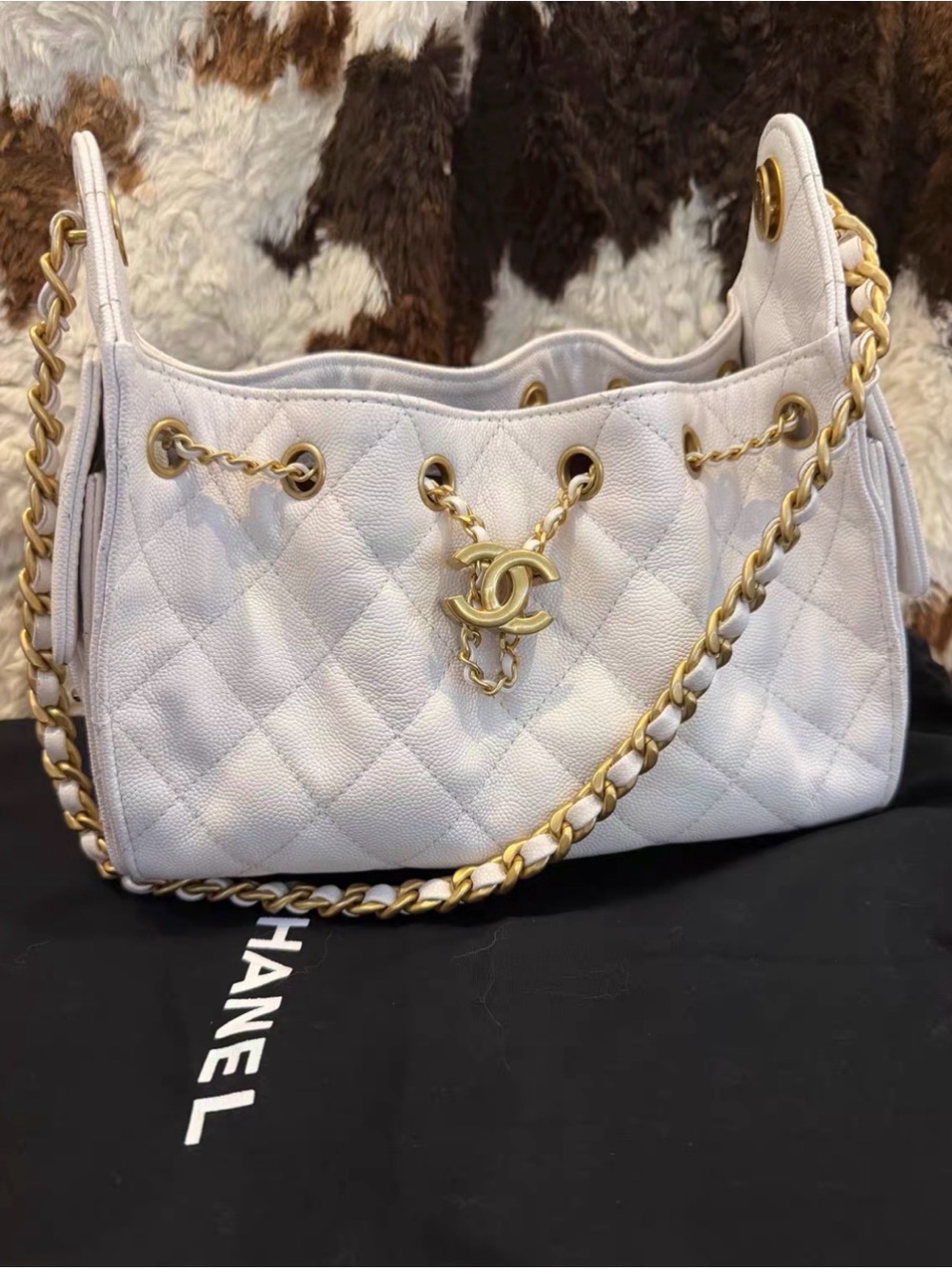Chanel 26S 25 Mini Bag – White Caviar Leather with Gold Hardware